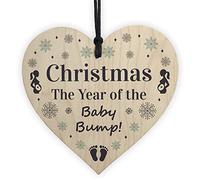 RED OCEAN Christmas Baby Bump Gifts Wood Heart Bauble Mum Dad To Be Newborn Bauble Gifts