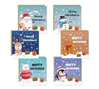 RED OCEAN Christmas Card Multipack For Kids Children Merry Christmas Cards For School Teachers Friends or Family 145x145mm With Kraft Envelopes