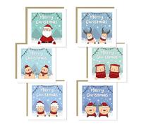 RED OCEAN Christmas Card Pack of 6 Multipack Xmas Cards For Kids Children Friends Family Christmas Cards Bundle With 6 Kraft Envelopes Festive Seasonal Greetings Card Set