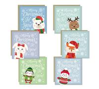 RED OCEAN Christmas Cards Multipack of 6 For Kids Children Cute Characters 145x145mm With Kraft Envelopes Xmas Cards For School Teachers Friends Family