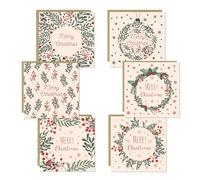 RED OCEAN Christmas Cards Pack of 6 With Kraft Envelopes Merry Christmas Multipack Cards For Family Friends 145x145mm 6 Unique Designs Seasons Greetings Card For School Kids