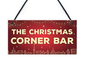 Red Ocean Christmas Corner Bar Novelty Bar Sign For Home Gin Beer Wine Cocktail Gift Hanging Plaque