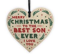 Red Ocean Christmas Gift For Son Hanging Wood Heart Bauble Gift For Him From Mum Dad
