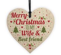Red Ocean Christmas Relationship Gift For Wife Best Friend Handmade Wooden Hanging Heart Sign Tree Decoration Bauble