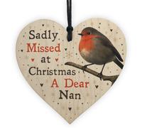 Red Ocean Christmas Robin Memorial Wood Heart Nan Memorial Gift Tree Decoration In Memory Plaque