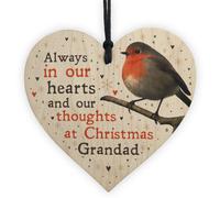 Red Ocean Christmas Robin Memorial Wood Heart Tree Hanging Decoration Grandad Memorial Gift In Memory Plaque