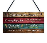 Red Ocean Cocktail Bar Rules Novelty Sign For Home Bar - Hanging Garden Cocktail Bar Accessories - Funny Cocktail Signs - Gin Vodka Beer Martini Sign Gifts For Women