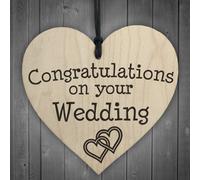 Red Ocean Congratulations On Your Wedding Wooden Hanging Heart Plaque
