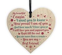 RED OCEAN Cousin Birthday Christmas Card Birthday Gift Wooden Heart Thank You Keepsake Family Plaque