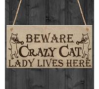 RED OCEAN Crazy Cat Lady Kitten Cute Funny Gift Idea Animal Lover Hanging Plaque Home Door Sign