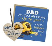 RED OCEAN Dad No One Measures Up To You Gift Set - Funny Father's Day Card & Wooden Heart Plaque for Dad - Cute DIY Lover Keepsake Gift from Son or Daughter