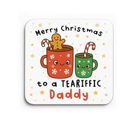Red Ocean Daddy For Christmas Merry Christmas Daddy Coaster From Daughter Son TEA RIFFIC Thank You For Him