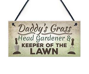 RED OCEAN Daddy's Grass Novelty Hanging Garden Plaque Garden Shed Dad For Him