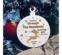 Red Ocean Dashing Through The Pandemic Wood Bauble Christmas Tree Decoration Gift