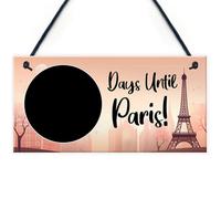 Red Ocean Days Until Paris - Holiday Countdown Hanging Plaque - Anniversary Valentines Gift For Girlfriend Boyfriend Husband Wife