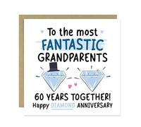 RED OCEAN Diamond Anniversary Card for Grandparents 60 Years Together Happy 60th Wedding Anniversary Cards for Nanny Grandad Grandma Square Card With Envelope