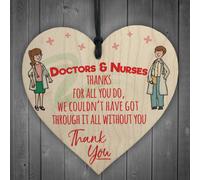 Red Ocean Doctors And Nurses Thank You Wooden Hanging Heart Gift Sign