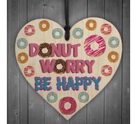 Red Ocean Donut Worry Be Happy Wooden Hanging Heart Funny Friendship Gift