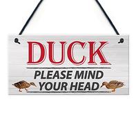 Red Ocean DUCK! Please Mind Your Head Friendship Home Gift Hanging Plaque Notice Step Sign
