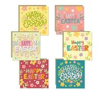 RED OCEAN Easter Card Multipack, Pack of 6 Cards, Floral Designs, Bunny Eggs Greetings Cards, Easter Wishes, Colourful Bundle For Kids Family, 14.5x14.5cm