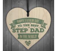 Red Ocean Fathers Day Best Step Dad Gift From Daughter Son Hanging Wooden Hanging Heart Thank You Present