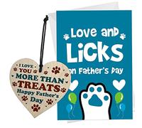 RED OCEAN Fathers Day Gift From The Dog Funny Card And Wooden Heart - Fathers Day Card from the Dog - Dog Lover Gift - Dad Gifts For Fathers Day
