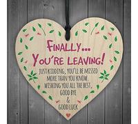 RED OCEAN Finally You're Leaving! Wooden Hanging Heart Novelty Work Colleague Leaving Gift