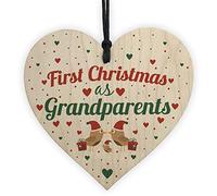 RED OCEAN First 1st Christmas As Grandparents Tree Decoration Bauble Handmade Wooden Heart Gift For NAN Grandad Keepsake