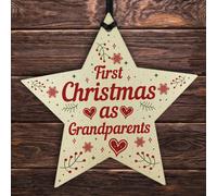Red Ocean First 1St Christmas As Grandparents Tree Decoration Bauble Wooden Star Gift Nan