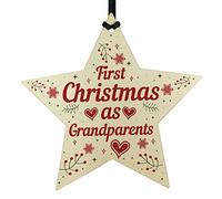 RED OCEAN First 1st Christmas As Grandparents Tree Decoration Bauble Wooden Star Gift NAN