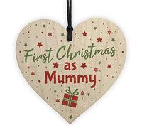 RED OCEAN First 1st Christmas As Mummy Tree Decoration Bauble Handmade Wooden Heart Gift For Mum Keepsake
