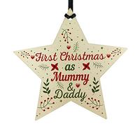 Red Ocean First Christmas As Mummy Daddy Wooden Star Christmas Tree Bauble Decoration New Baby Gifts