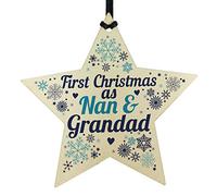 RED OCEAN First Christmas As Nan Grandad Wooden Star Christmas Tree Bauble Decoration New Baby Grandparent Gifts