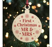 Red Ocean First Christmas Mr And Mrs Bauble Tree Decoration Wooden Hanging Christmas Tree Bauble Decoration Gift For Husband Wife