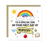 RED OCEAN First Day Of Nursery Card For Son With Kraft Envelope 1st Day At Nursery Good Luck Card For Son From Mum Dad Back To