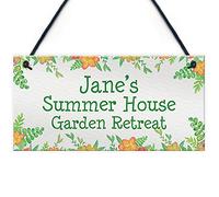 RED OCEAN Floral Summerhouse Sign Personalised Hanging Door Sign Gift For Her Home Decor