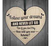 RED OCEAN Follow Your Dreams Inspirational Motivational Wooden Hanging Heart Sign Friendship Gift Quote