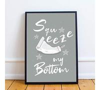 RED OCEAN Framed Grey Bathroom Print Funny Filthy Animal Bathroom Sign Wall Art Home Decor (A4 Print with Black Frame - Squeeze My Bottom)