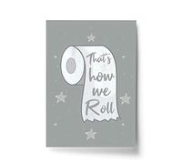 RED OCEAN Framed Grey Bathroom Print Funny Filthy Animal Bathroom Sign Wall Art Home Decor (A4 Print Only - How We Roll Grey Bathroom)