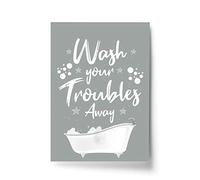 RED OCEAN Framed Grey Bathroom Print Funny Filthy Animal Bathroom Sign Wall Art Home Decor (A4 Print Only - Troubles Away Grey Bathroom)