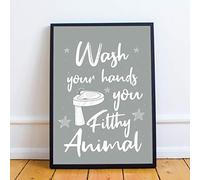 RED OCEAN Framed Grey Bathroom Print Funny Filthy Animal Sign Wall Art Home Decor (A4 Print with Black Frame - Filthy Animal Grey Bathroom)