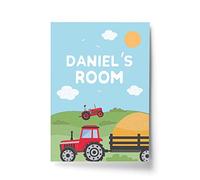 RED OCEAN FRAMED Nursery Print Personalised Boys Bedroom Sign Farming Print Bedroom Decor Wall Art (A4 Print Only - PERSONALISED Tractor Room)