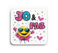Red Ocean Funny 30th Birthday Gift For Women 30 AND FAB Coaster Gifts For 30th Birthday Mum Daughter Sister Auntie Best Friend Decoration Present Women