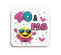 Red Ocean Funny 40th Birthday Gift For Women 40 AND FAB Coaster Gifts For 40th Birthday Mum Daughter Sister Auntie Best Friend Decoration Present Women