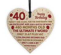 RED OCEAN Funny 40th Birthday Gifts For Men Women Wooden Heart Decoration Accessories Birthday Gift For Mum Dad Friend