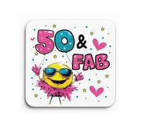 Red Ocean Funny 50th Birthday Gift For Women 50 AND FAB Coaster Gifts For 50th Birthday Mum Daughter Sister Auntie Best Friend Decoration Present Women