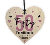 RED OCEAN Funny 50th Birthday Gift Hot Just Comes In Flushes Wood Heart Birthday Gift For Women