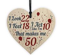RED OCEAN Funny 50th Birthday Gifts For Men Women 50th Decorations Card Wooden Heart Keepsake Plaque Friendship Gift