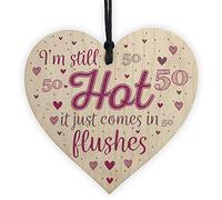 RED OCEAN Funny 50th Birthday Gifts For Women 50 Fifty Party Wooden Heart Card Friendship Gift For Her