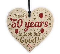 RED OCEAN Funny 50th Birthday Gifts For Women Men Wooden Heart 50th Birthday Decoration Keepsake Friendship Gift